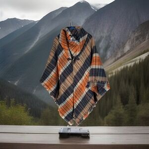 MARC NEW YORK Multi Color KnitTextured Toggle Poncho Cape Warm Cozy One Size EUC